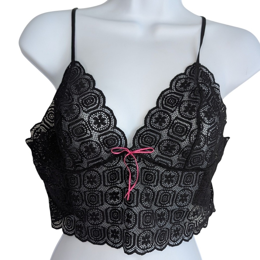 Vintage Silk & Satin Large Black Lace Bralette Sheer Lightweight